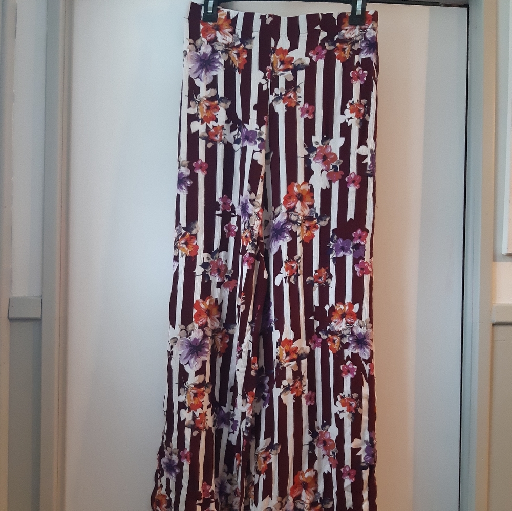 Floral Striped Wide-Leg Pants